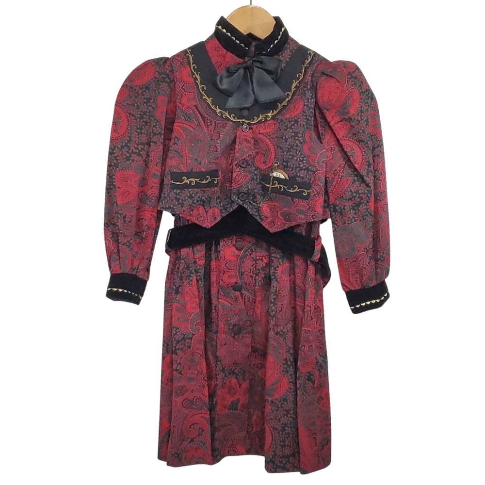 Daisy Kingdom Girls Vintage Bow Puff Sleeve Velvet Dress and Vest size 6 Holiday
